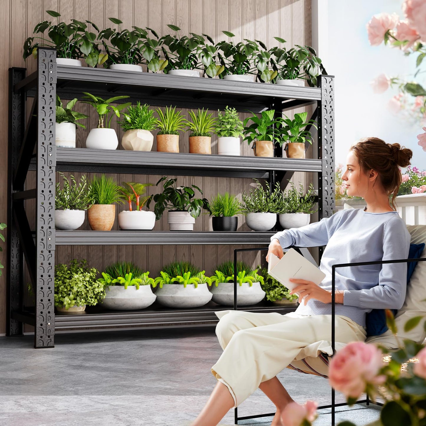 8000LBS Heavy Duty Storage Shelves, 4 Tier Adjustable Garage Shelving Unit, Heavy Duty Metal Shelving for Garage, Basement, Warehouse, Storage Room, Garage Storage Shelves, 79" W x 24" D x 74" H Black