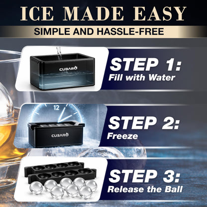 Clear Ice Ball Maker with Bonus Freezer Bag | 8 Large 2" Crystal Clear Ice Spheres | Premium Hard Shell Directional Freezing Mold | Slow‑Melt Ice Balls by CUBARO