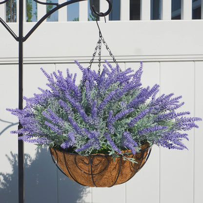 Ivydale Artificial Faux Outdoor Hanging Flowers Plants Basket for Porch Spring Decoration, 12 Bundlies Fake UV Resistant Lavender with Coconut Lining Baskets for Home Patio Balcony Yard