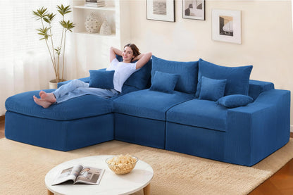 HABUTWAY 104" L Shaped Cloud Sectional Couch, Boneless Modular Sectional Sofa with Deep Seat, Corduroy Couches for Living Room, Modular Couch, No Assembly Required (Blue)