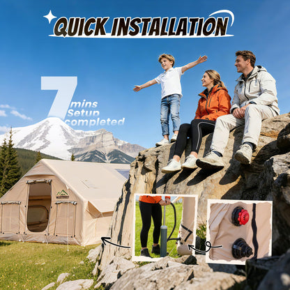 Inflatable Tent with Skylight, Quick Setup Blow Up Tents with Pump, Waterproof Oxford Inflatable House for Camping, Hot Tent with Stove Jack, Air Glamping Tents for Camping Adult 10-12 Person
