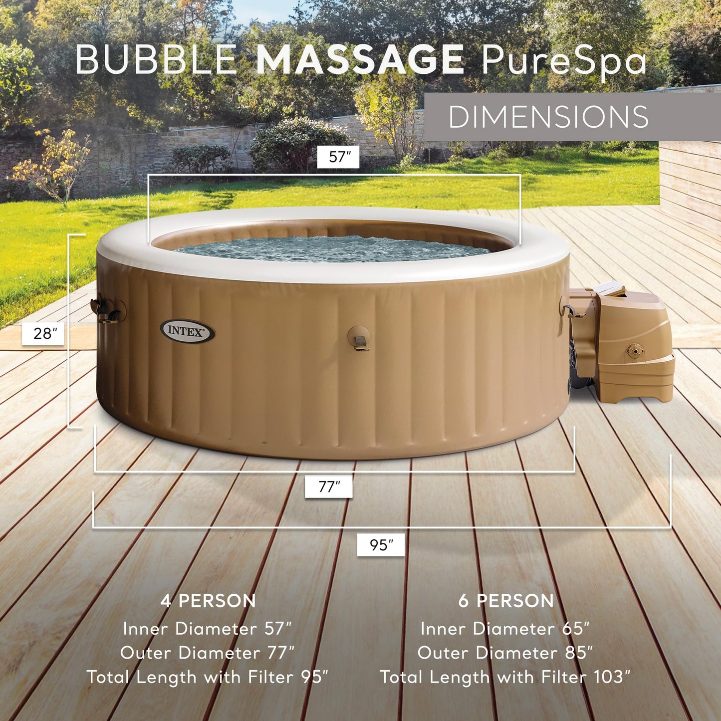 INTEX 28425EP PureSpa Bubble Massage Spa Set: Energy Efficient Spa Cover – Push Button Control Panel – 120 Jets – 4 Person Pool Capacity – 77" x 28"