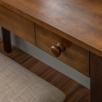 Linon MidCentury Walnut Upholstered Seat Beverly Vanity Set, Medium