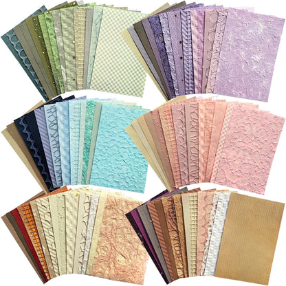 Flartmo 102 Sheets Textured Scrapbook Paper and Mesh Fabric Kit, 6 Pack Handmade Special Decorative Decoupage Paper for Scrapbooking Bullet Junk Journal Supplies Cards Crafts( 6 x 4 inches)