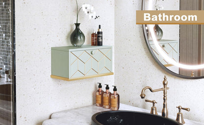 Modern Green Floating Nightstand with Flap Door - Compact Wall-Mounted Design