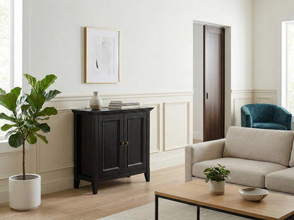 SIMPLIHOME Amherst 32-inch Wide Solid Wood Transitional-Style Low Storage Cabinet in Hickory Brown for Living Room, Entryway, or Dining Area with Adjustable Shelves
