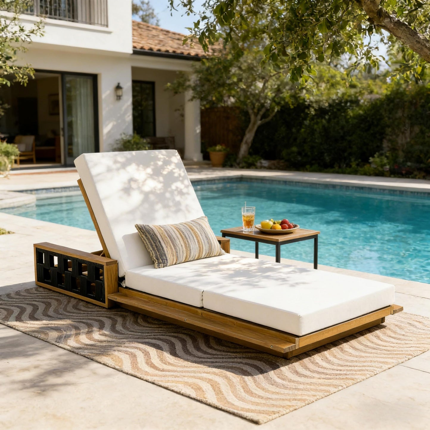 Christopher Knight Home Arly Acacia Wood Chaise Lounge Chair Outdoor with 3-Fold Cushion, Adjustable Backrest Sun Lounger Recliner, Wooden Patio Sun Bathing Lounge Chair, Teak+Cream