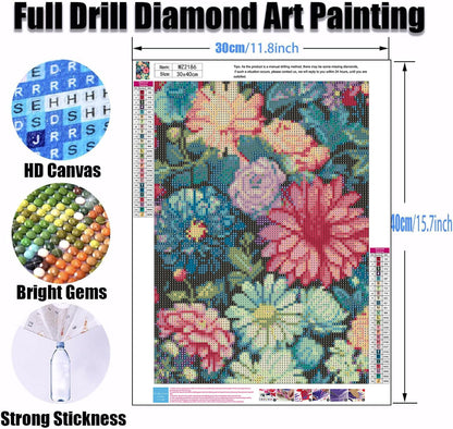 Ekuxom 3 Pack Diamond Art Kits for Adults-Flowers Diamond Painting Kits for Adults-5D DIY Full Round Drill Diamonds Gem Art Set for Home Wall Decor 12x16inch