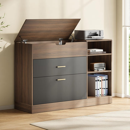 ModernMate Office File Cabinet w/ 2 Drawers, 47.2" Flip - Top Lateral Filing Cabinets w/Adjustable Shelf, Letter/Legal / A4 Hanging File Drawer for Home Office Storage Organizer