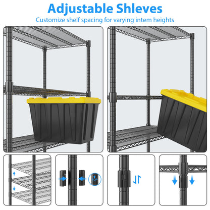Homdox 5 Tier Storage Racks and Shelving, 24"x60"x82" Heavy Duty Metal Shelves for Storage, 3000LBS Commercial Adjustable Wire Shelving Unit on Wheels for Garage, Pantry, Kitchen, Warehouses, Black