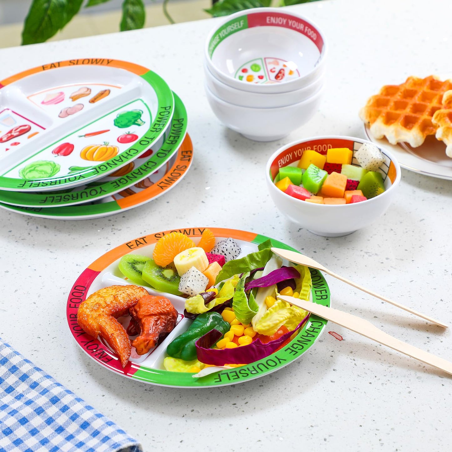 Tioncy 8 Pcs Bariatric Portion Control Set with 4 Bariatric Plates 4 Portion Control Bowls for Adults Diet Balanced Eating Weight Loss Serving Plans (Stylish)