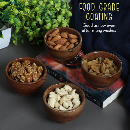 LAVAUX DESIGNS Set of 6 Acacia wood small bowls, 4 fl oz 3.2 * 2 inches | Hand carved small dipping bowls for sauce, salsa. Little bowls for ingredient prep, spices | Charcuterie boards accessories