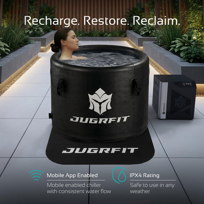 JUGRFIT 108-Gallon Barrel Pro-Grade Cold Plunge Tub with Water Chiller – Ice-Free At-Home Recovery, Built-in Filtration, Weatherproof & Durable