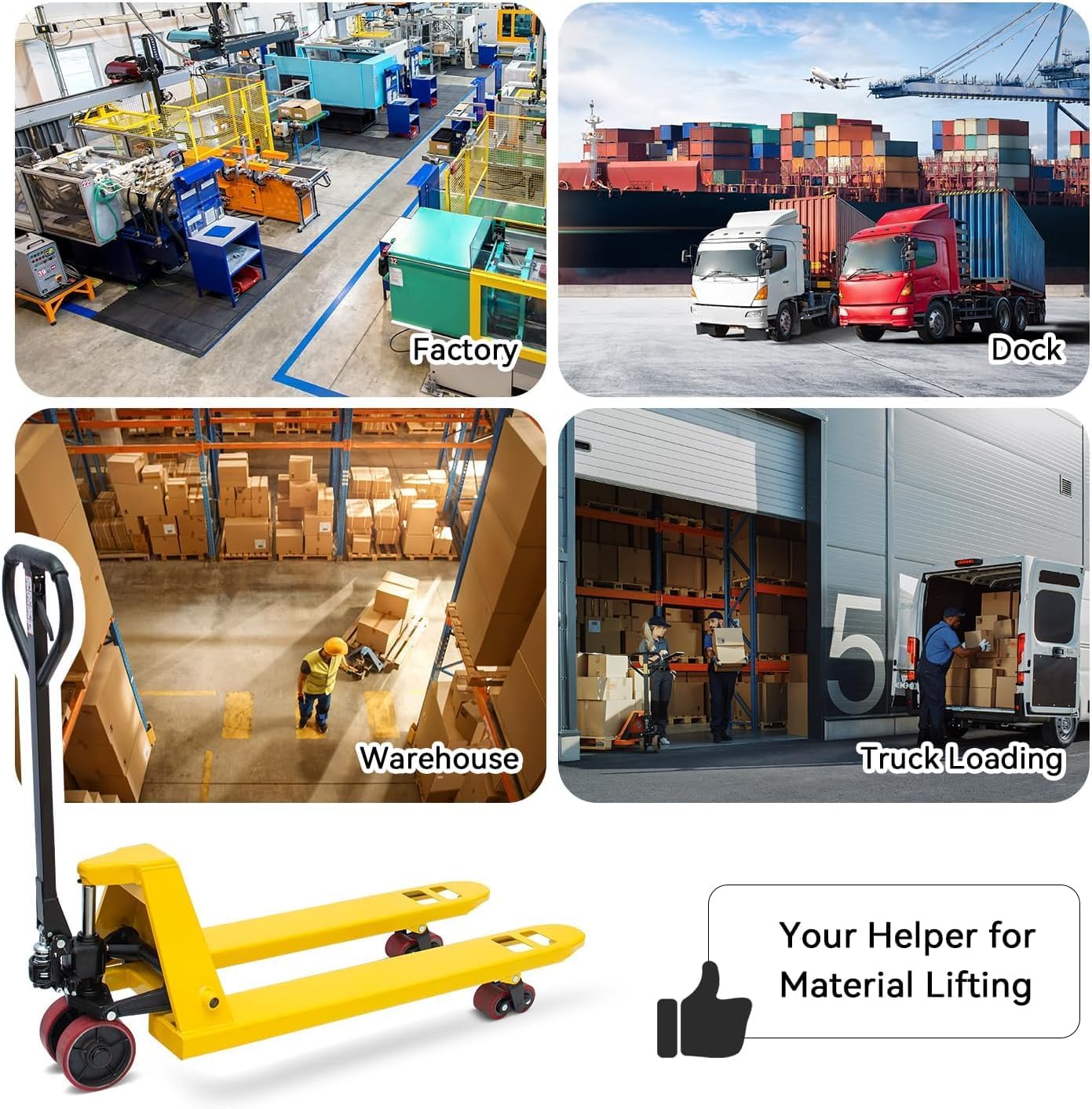 Fworkleft Manual Pallet Jack 4,400 LBS Capacity, 48" x 21" Heavy Duty Pallet Truck with Nylon Wheels, Industrial Hand Pallet Jack for Warehouse, Factory & Material Handling