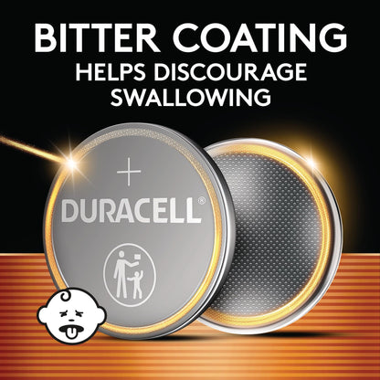 Duracell CR2025 3V Lithium Battery, Child Safety Features, 2 Count Pack, Lithium Coin Battery for Key Fob, Car Remote, Glucose Monitor, 3 Volt Cell