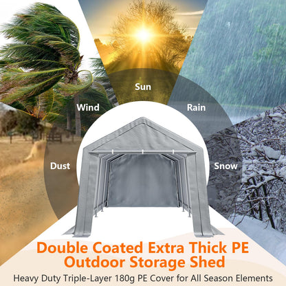 13×20 ft Outdoor Storage Sheds, Portable Storage Shelter Shed with Roll up Zipper Doors & Vents, Waterproof Outside Utility Shed Garage Tent for Motorcycle, Bicycles and Camping Tools