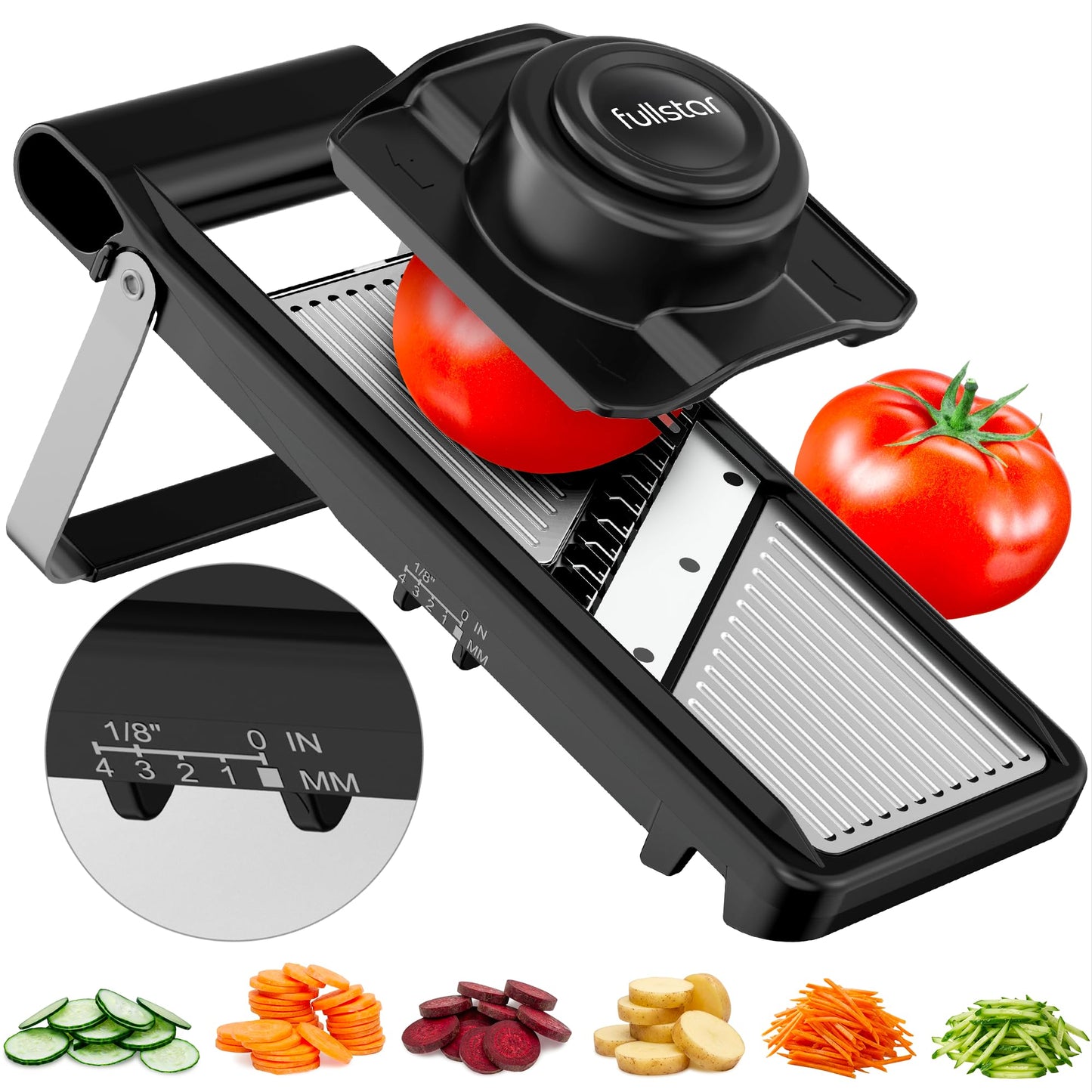 Fullstar 2 in 1 Stainless Steel Mandoline - Adjustable Thickness (1-4mm) - Vegetable Slicer with Julienne Blade for Potatoes, Fruits, Vegetables and Cheese, Food Prep Cutter for Easy Meal Prep