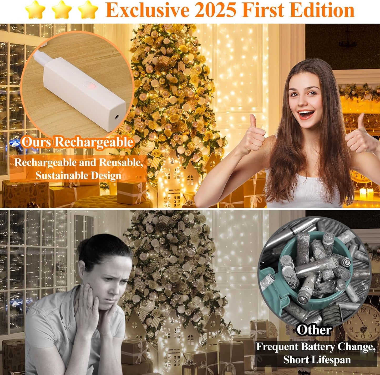 132FT(33 4) Lakumu * Fairy Lights Battery Operated, Rechargeable String Lights with Timer, LED Twinkle Lights