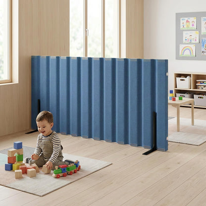 Angeles 30" x 6' Quiet Divider With Sound Dampening Panels, Freestanding Room Divider Wall, Blue