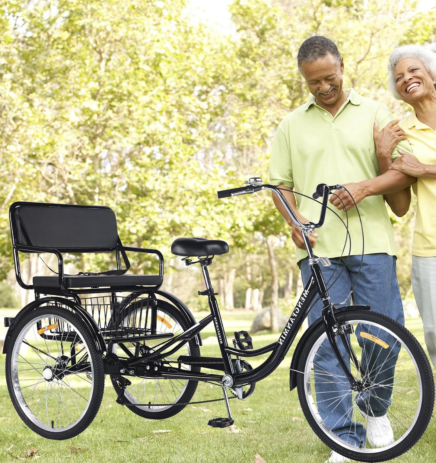 VHCLYBJU Adult Tricycle Foldable with Child seat 3 Wheel Bicycle for Ladies Tricycle with Basket with Back seat 20/24in Bikes Maximum Load 550lbs Shock Absorbing Fork Adult-Unisex (24in-7speed-black)