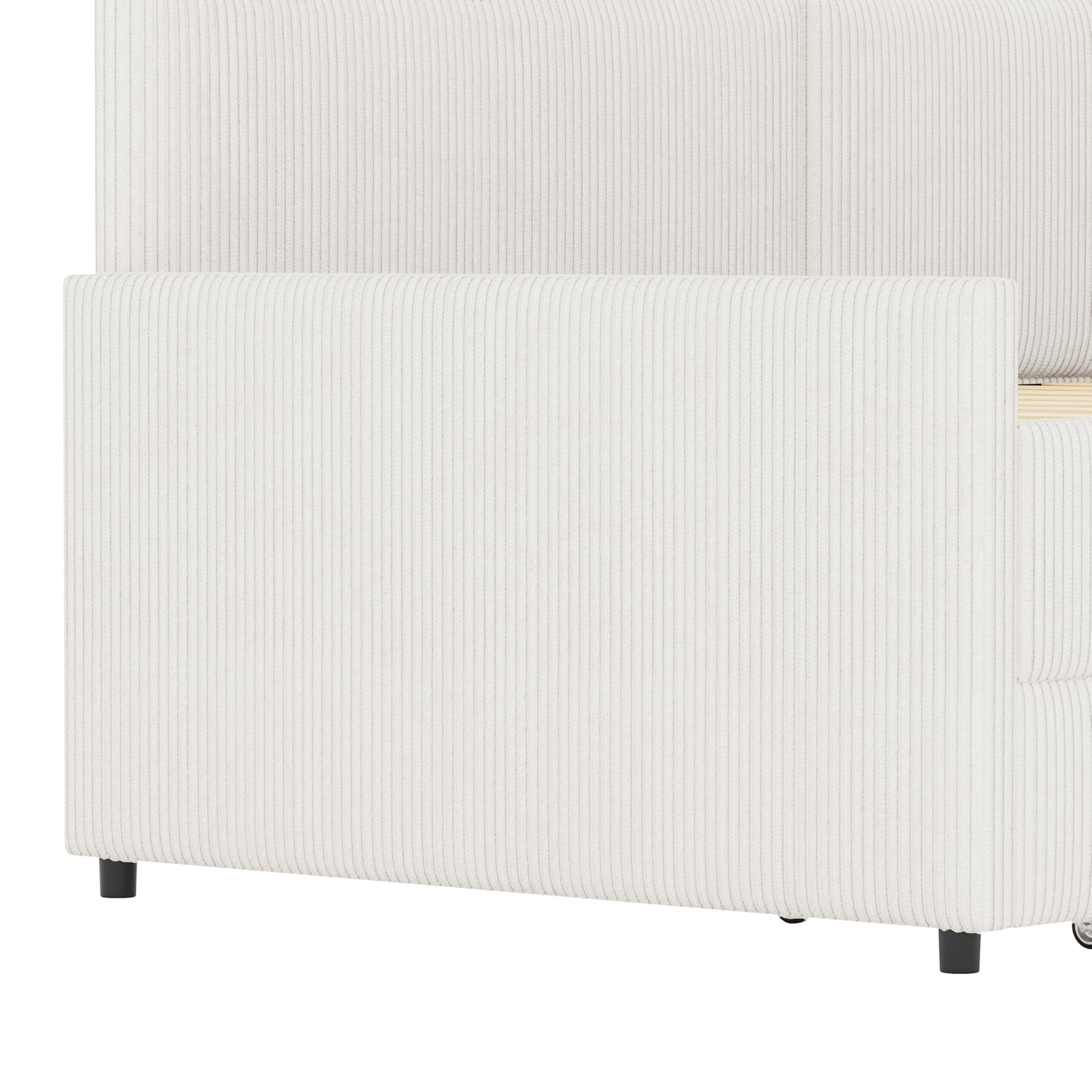 GDFStudio Twin Size L Shaped Corduroy Daybed Upholstered Bed Frame with 2 Storage Drawers Wooden Slats Semi Enclosed Design No Box Spring Needed, Beige