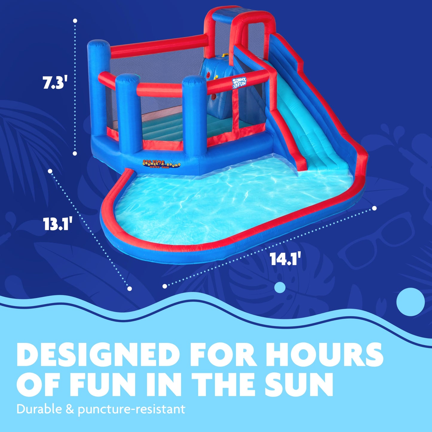 Sunny & Fun Big Time Bounce-A-Round Inflatable Water Slide Park – Heavy-Duty for Outdoor Fun - Climbing Wall, Slide, Bounce House & Splash Pool – Easy Set Up with Included Air Pump & Carrying Case