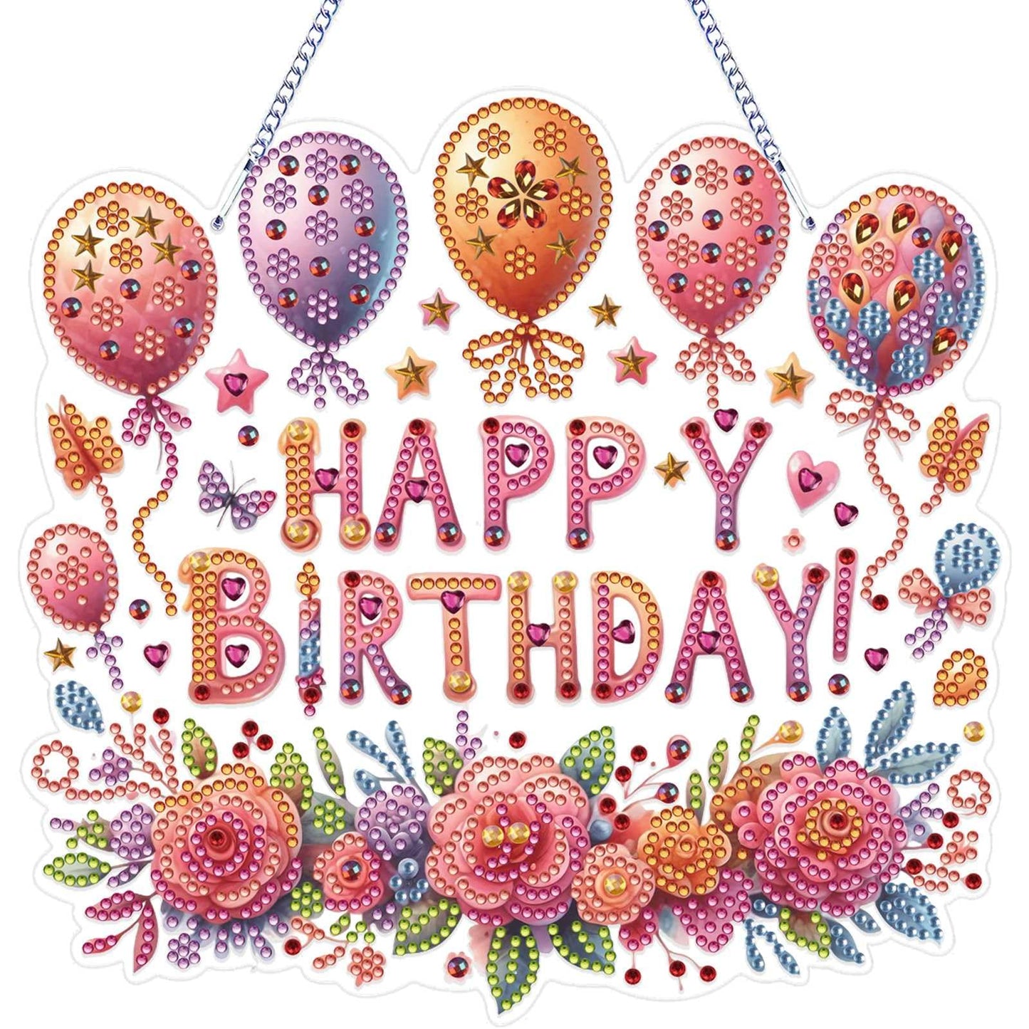 VODAPYC Birthday Party Diamond Art Painting Acrylic Hanging Kit for Adults, DIY Double Sided Special Shaped Diamonds Art Window Pendant Ornament(Happy Birthday)