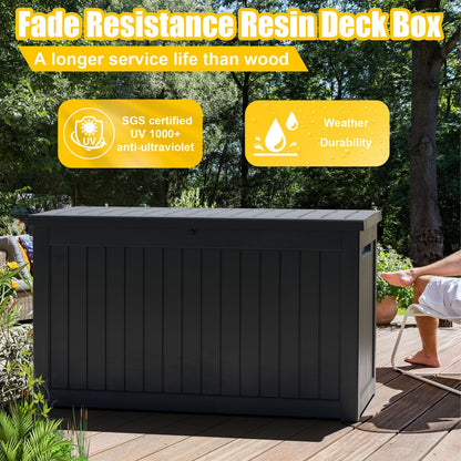 PatioZen 280 Gallon Large Deck Box,Resin Outdoor Storage Box with Lockable for Patio Furniture, Garden Tools Waterproof Outside Storage Box, Black