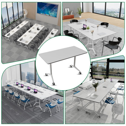 6 Pack Conference Room Tables,Mobile Folding Conference Table with Wheels,Modern Training Locking Rolling Meeting Conference Tables with Flip-Top for Office Classroom Business,6-12 Person,61IN