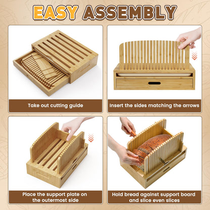 Bamboo Bread Slicer for Homemade Bread Adjustable Width Slicing Guides, Compact Loaf Cutter for Perfect Slices
