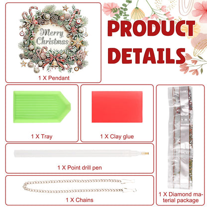 DOMROM Hanging Diamonds Art Kits for Adults, Christmas Wreath DIY Special Shaped Diamond Painting, Gem Art Suncatcher Ornament for Home Window Wall Decor