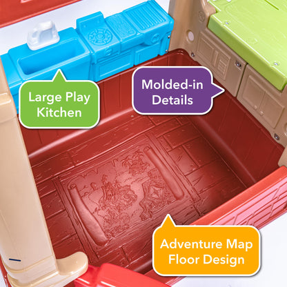 Simplay3 Sunny Slide and Climb Picnic Playhouse - Indoor or Outdoor Backyard Playset for Kids with Kitchen, Picnic Table, Toddler Slide, Working Door, Kids Ages 18 Months to 6 Years