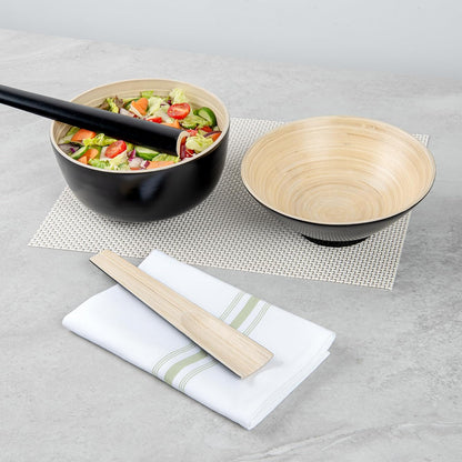 Restaurantware Bambuddha 9.8 Inch Bamboo Serving Set, 2-Piece Black Bamboo Salad Server Set with Heavy-duty Tongs
