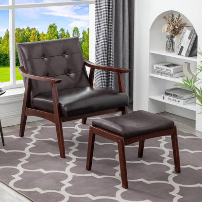 Convenience Concepts Take a Seat Natalie Accent Armchair and Ottoman Set 27.5" - Mid-Century Modern Lounge Chair with Foot Stool Set for Living Room, Bedroom, Espresso Faux Leather