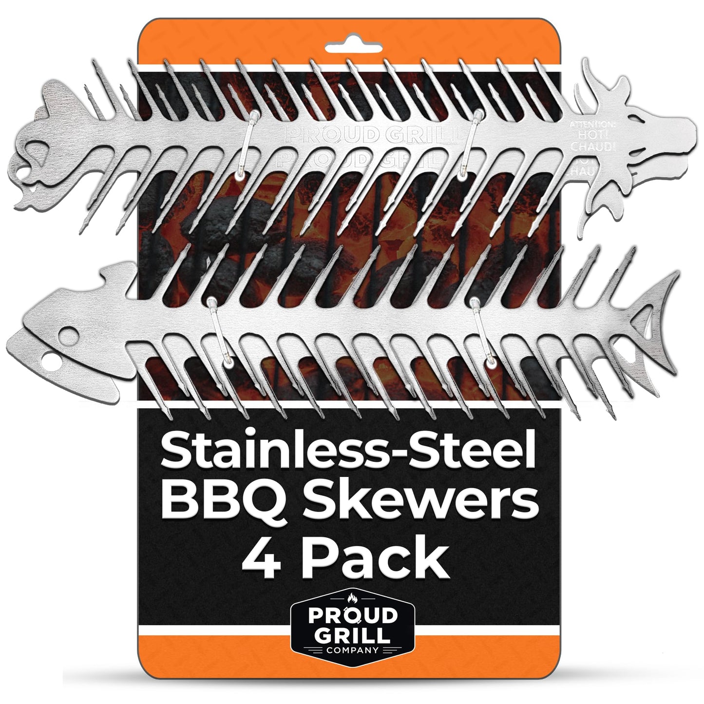 Proud Grill Slide & Serve BBQ Skewers - Mothers Day Gifts for Mom, Reusable Stainless Steel Barbecue Skewers for Grilling Shish Kabobs, Beef, Pork, Chicken, Shrimp & Vegetables - 12 Inch, Set of 4