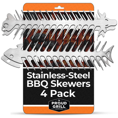 Proud Grill Slide & Serve BBQ Skewers - Mothers Day Gifts for Mom, Reusable Stainless Steel Barbecue Skewers for Grilling Shish Kabobs, Beef, Pork, Chicken, Shrimp & Vegetables - 12 Inch, Set of 4