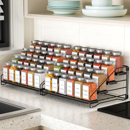 4 Tier Spice Rack for Cabinet, Spice Rack Organizer, Depth Adjustable Spice Holder for Countertop, Cupboard, Pantry, Seasoning Shelf, Metal, Black (1 Pack)