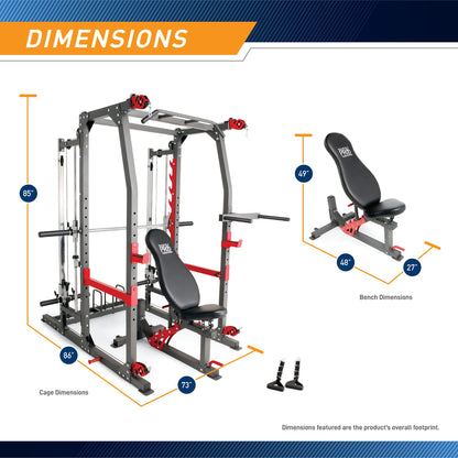 Marcy Smith Machine Home Gym System SM-4903, All-in-One Strength Training Cage with Weight Bench, Pulley, Squat Rack & Workout Stations for Full Body Workouts
