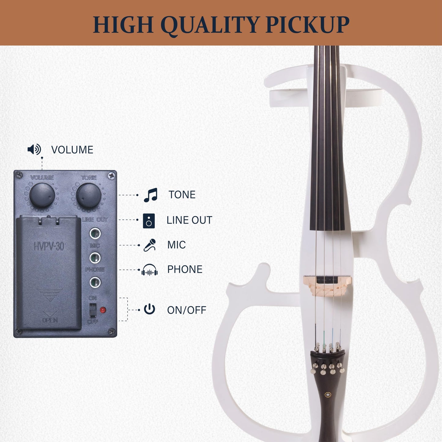 Cecilio 4/4 Electric Cello with Ebony Fittings, Professional Silent Electric Cello Kit with Bow, Rosin, Aux Cable and Headphone, Musical Instrument for Beginners, Pearl White