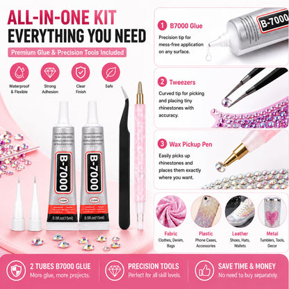 Vexorith Anti-Spill Rhinestone Bedazzling Kit, 35000pcs 28-Color High-Shine AB Coating Flatback Resin Rhinestones with B7000 Glue and Tools, Organizer Case for DIY Phone Cases, Clothes, Sneakers