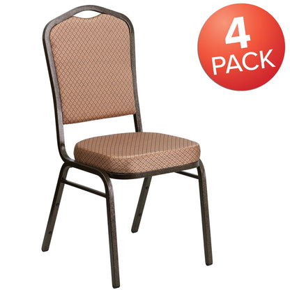 Flash Furniture 4 Pack HERCULES Series Crown Back Stacking Banquet Chair in Gold Diamond Patterned Fabric - Gold Vein Frame