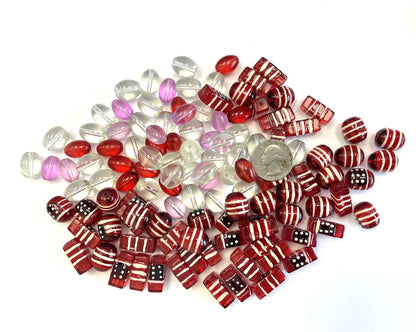 Linpeng Glass Beads Bulk for Bracelet Making, DIY Jewelry Supplies, Holiday Festival Beads Assorted, Gift for Beader, 40 pcs (Americana)