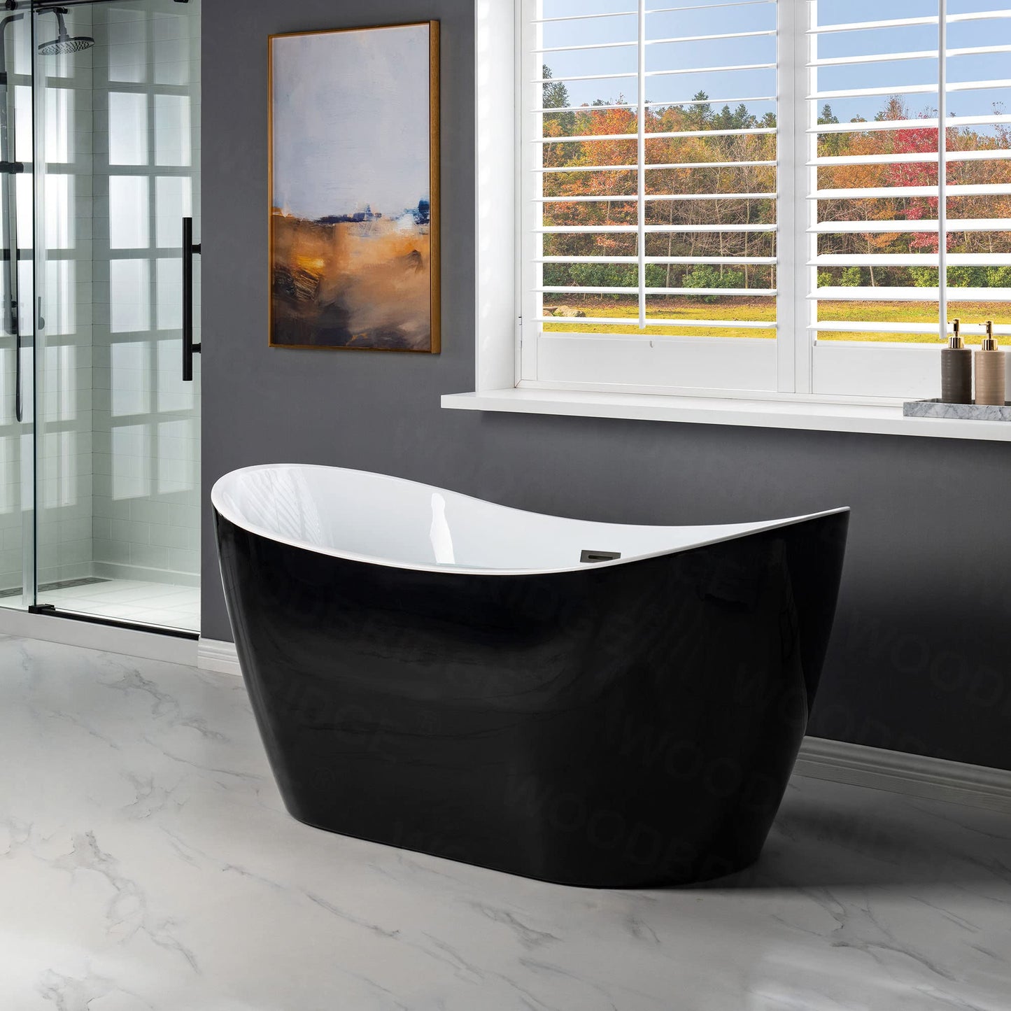 WOODBRIDGE 59" Acrylic Freestanding Bathtub Contemporary Soaking Tub, Black Acrylic(Matte Black Drain/Overflow),BTA1816-MB