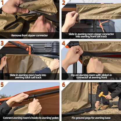ALL-TOP Awning Room with Floor 6.6' x 8.2' Rip-Stop 420D Oxford Awning Tent with Bug-Resistance Mesh, Waterproof Sun Shelter for Overland, Camping(Room Only)