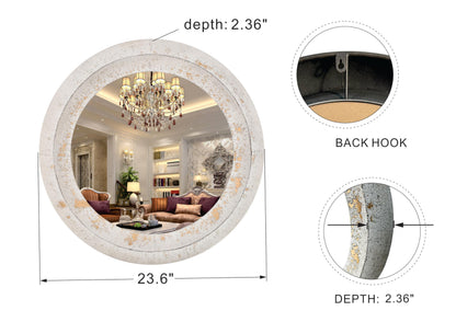 Round Substantial Beveled Hand Hammered Metal Frame In Rustic White, Modern And Traditional, Farmhouse, Cottage, for Bathroom Bedroom Living Room Home Office Entryway (Rustic White, 24"x24")