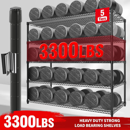 ActiveTrail 82.6" H x 59" W Storage Rack with Wheels, 5-Tier Heavy-Duty Wire Shelving Unit, Adjustable Shelves, Supports up to 3300 LBS, Ideal for Garage, Kitchen, Pantry, and Home Organization
