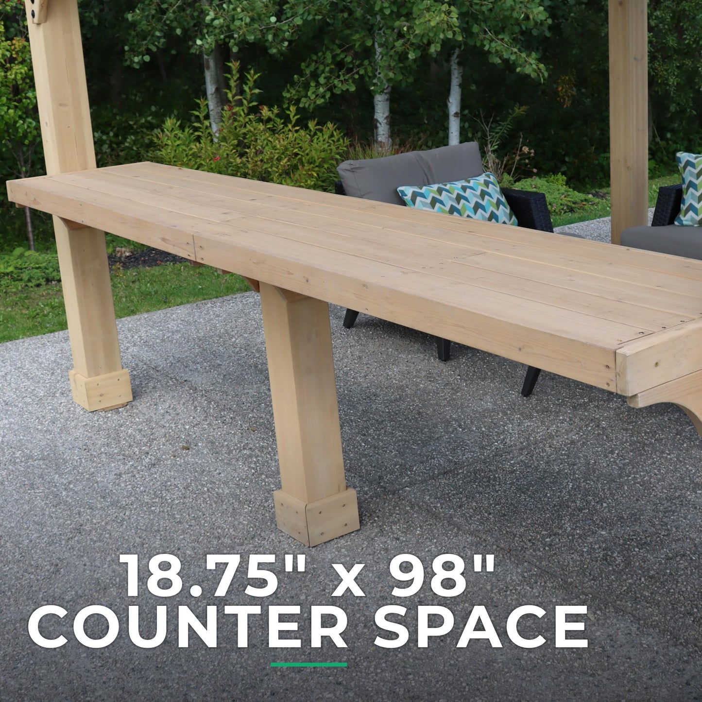 Yardistry 10' Meridian Bar Counter Attachment for 10' Pavilions, Gazebos, and Pergolas - Cedar Lumber - Natural Cedar Stain Color - Pavilion Not Included