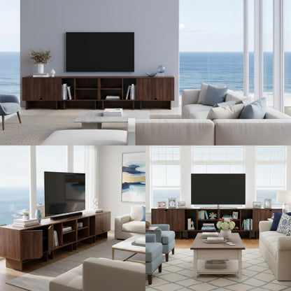 Modular TV Stand for 100-Inch TV,Also Used as Storage Sideboards,Bookcase,4pcs End Table,Nightstand,Buffet Cabinets with Adjustable Shelf,Coffee Table for Living Room,Dining Room,Bedroom, Walnut