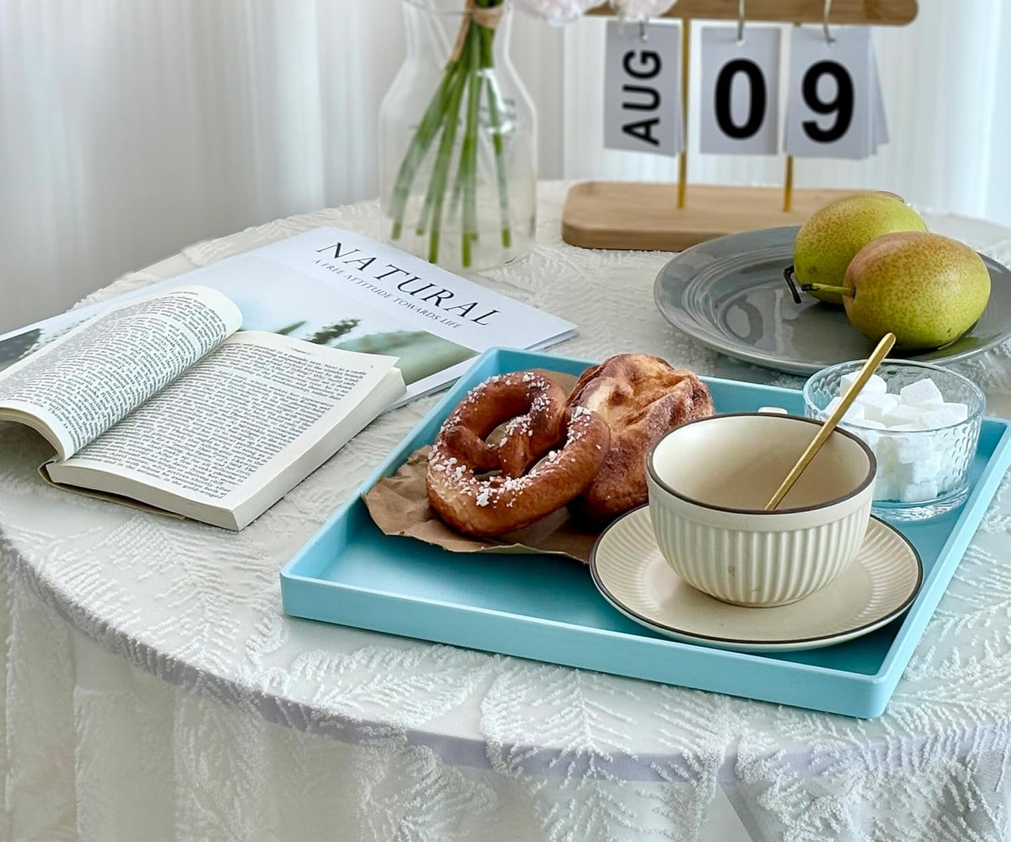 11 Inch Blue Square Plastic Tray - Organizer Tray for Bathroom Vanity, Dresser, Coffee Table, Nightstand | Decorative