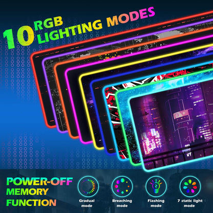 ToLuLu RGB Gaming Wireless Charging Mouse Pad, 5/7.5/10/15W 10 Light Modes LED Mouse Pad Computer Keyboard Mat Mousepad, 800x300x4MM Extended Large Desk Mat for Gaming, MacBook, Laptop, PC, Galaxy